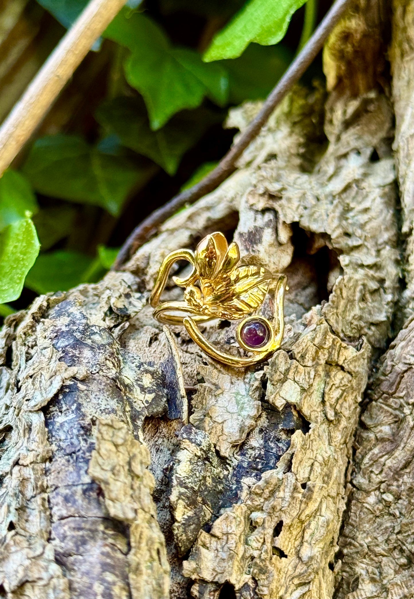 Bague Crocus Sauvage - plaqué or et améthyste