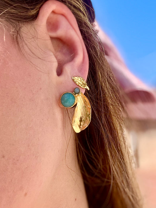 Boucles d’oreilles Jardin d’Azur  - plaqué or et calcédoine