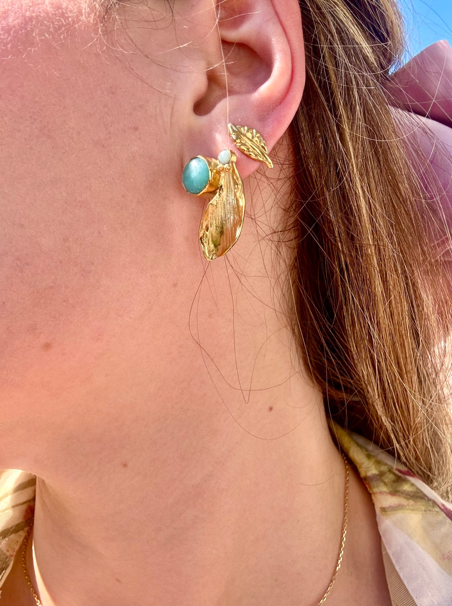 Boucles d’oreilles Jardin d’Azur  - plaqué or et calcédoine