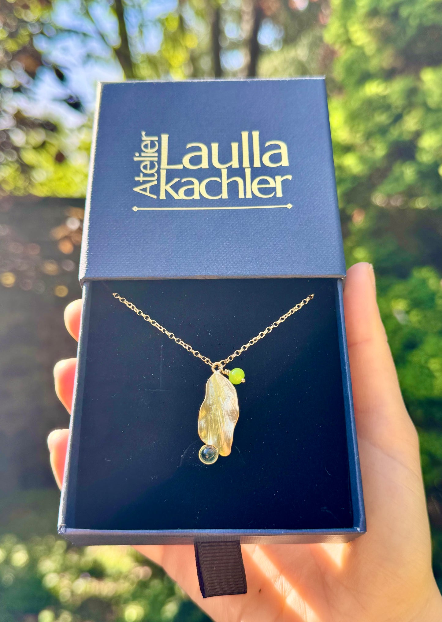 Collier Au bords d’un lac - plaqué or et aigue-marine