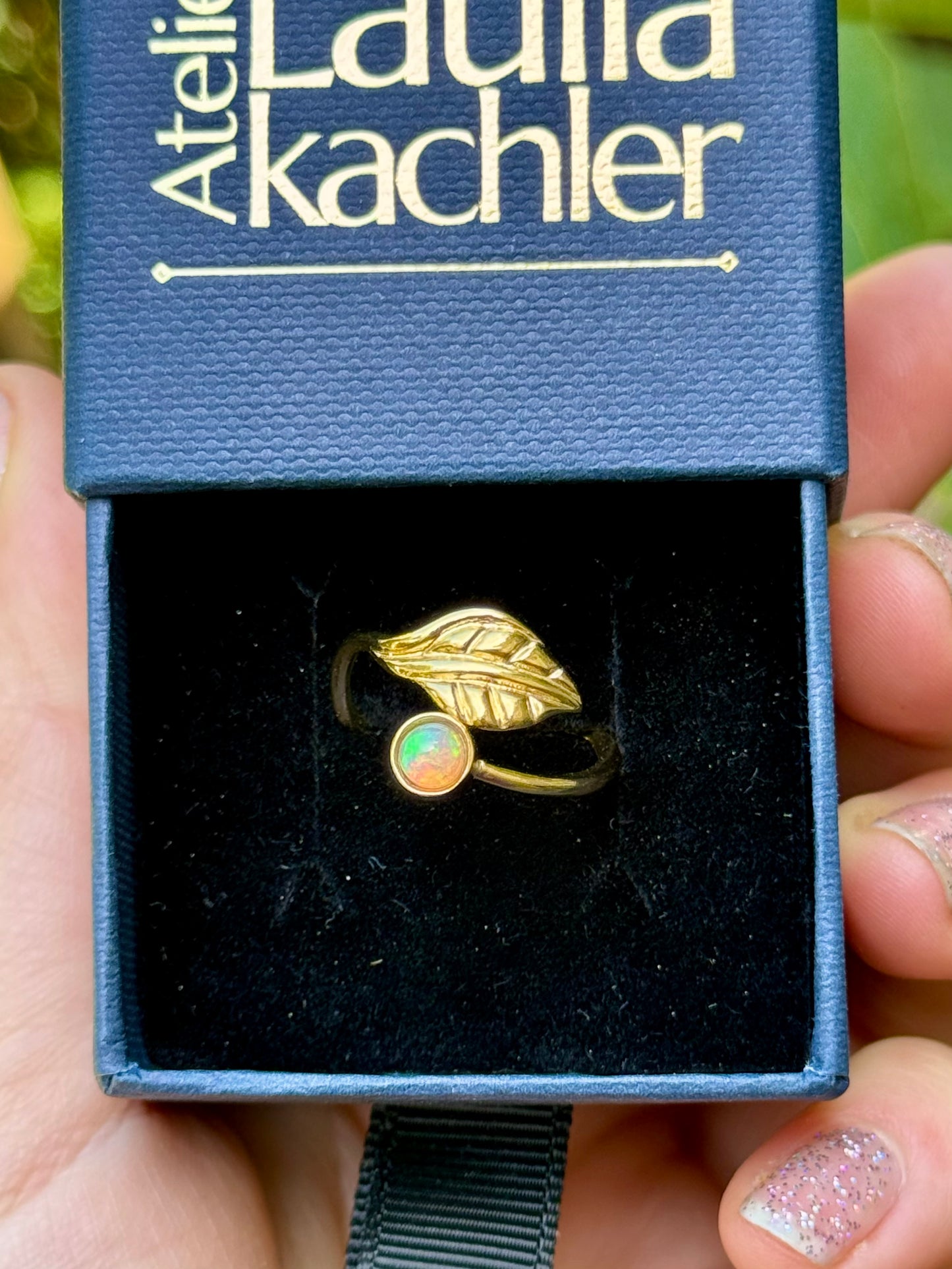 Bague Feuille Naissante - plaqué or et opale