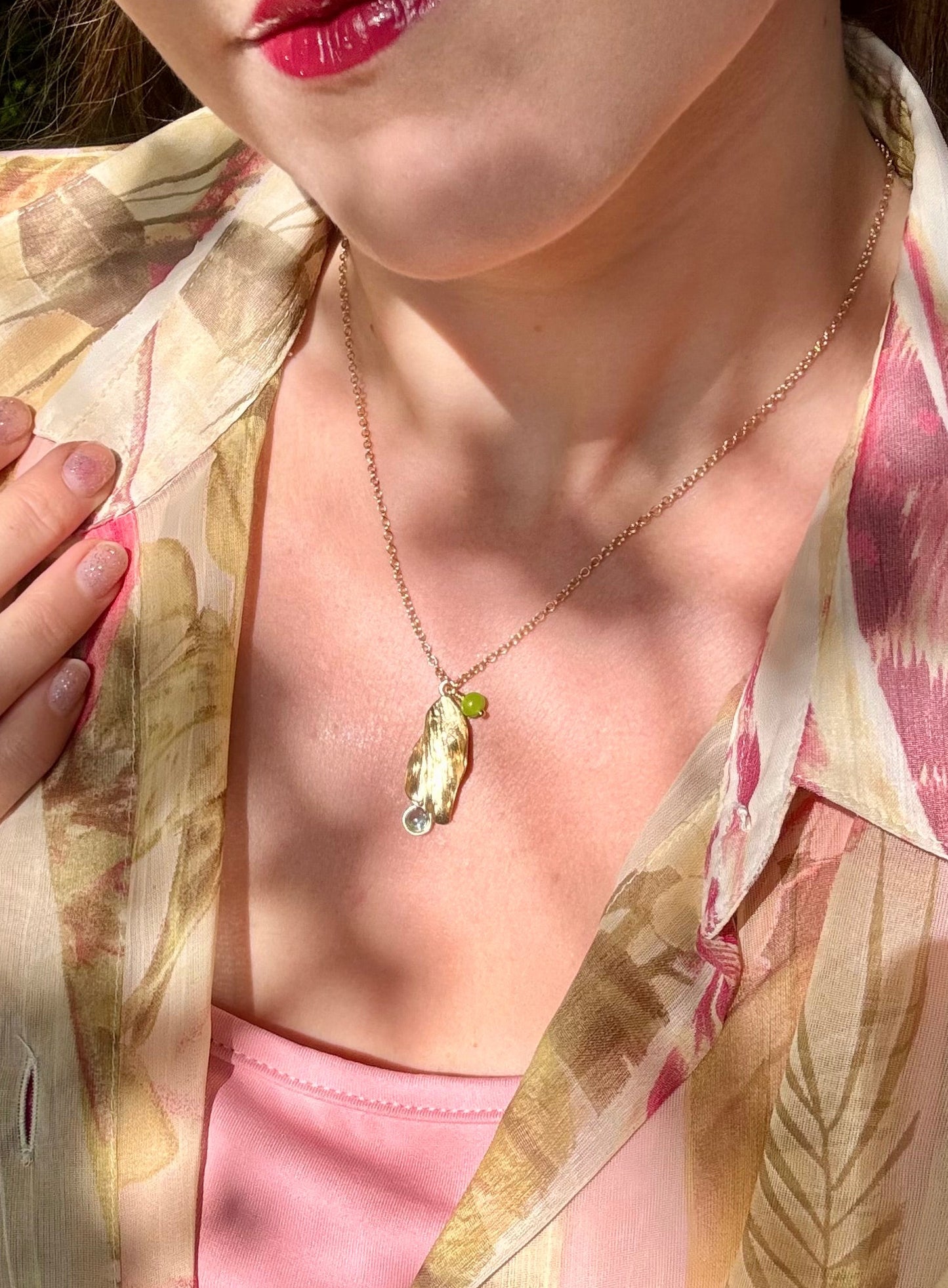Collier Au bords d’un lac - plaqué or et aigue-marine